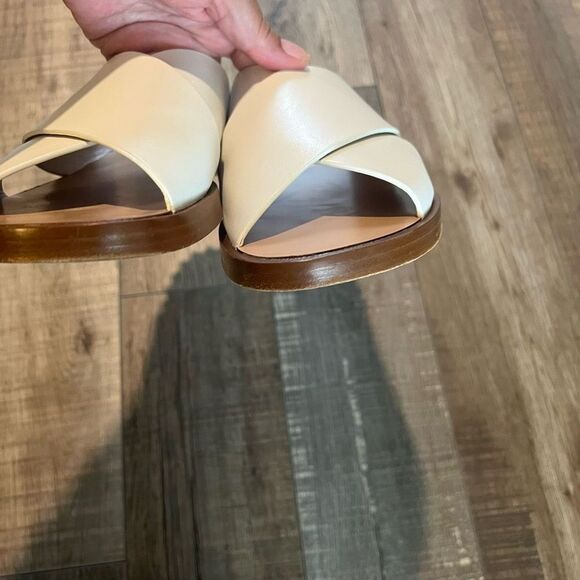 Stuart Weitzman White Sandals with Gold Accents - Picture 5 of 14